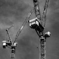 Two Tower Cranes Above The Skyline In Victoria London Working On A New construction Development Royalty Free Stock Photo