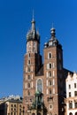 Two towers of St. Mary's Basilica on main market sguare in cracow in poland Royalty Free Stock Photo