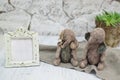 Two toy elephants handmade in vintage style.For postcards, posters for christmas day, holiday.Selective focus.