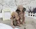 Two toy elephants handmade in vintage style.For postcards, posters for christmas day, holiday.Selective focus