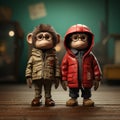 Minimalist 3d Character: Monkey And Susan With Hood And Jacket
