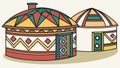 Two Traditional African Huts with Rich Patterns, vector design Generative AI Royalty Free Stock Photo