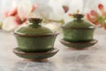 Two traditional Chinese porcelain green tea cups Royalty Free Stock Photo