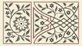 Two Traditional Geometric Floral Tile Patterns, vector design Generative AI Royalty Free Stock Photo