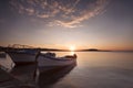 Two traditional wooden fishing boats in the sea. Fishing boats t Royalty Free Stock Photo