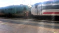Two Train Locomotives Parked At a Platform Royalty Free Stock Photo