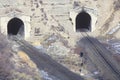 Two train tracks and two tunnels in Concept, Utah Royalty Free Stock Photo