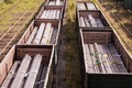 Two trains on the railroad cars which steel billets for pipes Royalty Free Stock Photo