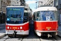 Two Trams, Prague, Czech Republic.