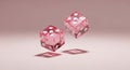 Two Translucent Pink Dice Tumbling in the Air with Shadows casino gambling Royalty Free Stock Photo