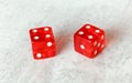 Two translucent red craps dices on white board showing Hard Eight from Decatur double number 8 Royalty Free Stock Photo