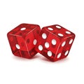 Two translucent red dice showing a three and a five isolated on white background Royalty Free Stock Photo