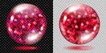 Two transparent spheres with red sparkles