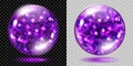 Two transparent spheres with violet sparkles
