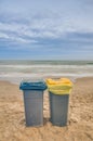Two trash cans on the beach Royalty Free Stock Photo