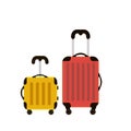 Two Travel Suitcases. Time to travel. Trip to World. Vacation. Holidays. Travel banner. Red and yellow bags. Modern flat