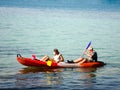 Two traveler are kayaking in the sea near Koh Chang island,Thailand on 8 Jan 2012