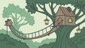 Two Treehouses Connected by a Rope Bridge in the Woods, vector design Generative AI Royalty Free Stock Photo