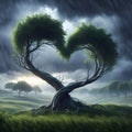 Two trees bend in the storm. Royalty Free Stock Photo