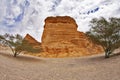 Two trees and a red rock Royalty Free Stock Photo