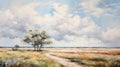 Dutch Seascape Inspired Painting Of A Road Through The Field Royalty Free Stock Photo