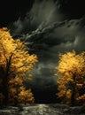 a stormy sky over a road with trees Royalty Free Stock Photo