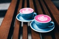 Two trendy beetroot lattes Royalty Free Stock Photo