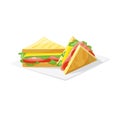 Two triangle sandwiches cheese, ham, tomatoes, lettuce. Fresh deli sub sandwich graphic. Delicious Royalty Free Stock Photo