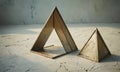 Two triangles are sitting on a white surface, one on top of the other.