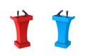 Two tribunes with microphones on white background. Isolated 3D illustration