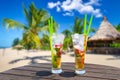 Two tropical cocktails at the exotic beach