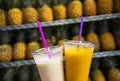 Two tropical fruit smoothies. Delicious refreshing drink