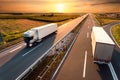 Two trucks on highway in motion blur Royalty Free Stock Photo