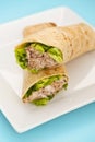 Two tuna melt wrap on a white plate Royalty Free Stock Photo