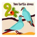 Two turtle doves. Twelve days of Christmas. Vector illustration Royalty Free Stock Photo