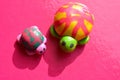 Two turtles solar top view pink background Royalty Free Stock Photo