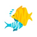 Two Type Fish Blue And Yellow Icon In Opposite