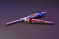 Two types of glow plug on a multicolored background. 3d rendering Royalty Free Stock Photo