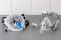 Two types of non-invasive ventilation face mask, close up view, in ICU in hospital