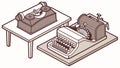 Two Typewriters on a Stand, Classic Writing Station, vector design Generative AI Royalty Free Stock Photo