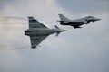 two Typhoon Eurofighter different flight attitudes show