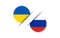 Two Ukrainian and Russian stickers. Flag of Ukraine and Russia. Ukrainian symbol of independence and freedom. Simple icons with