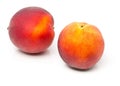 Two uncut, whole, ripe peaches fruit