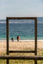 two underwater fisherman diving in spanish coast at beach