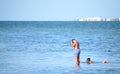 two unidentified children snorkeling on the beach Royalty Free Stock Photo