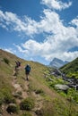 hikers with large backpacks hiking on mountain Kackarlar Royalty Free Stock Photo