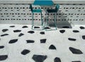 Two unique turquoise chairs and a table in balcony Royalty Free Stock Photo