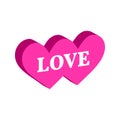 Two united hearts, love symbol. Flat Isometric Icon or Logo. Royalty Free Stock Photo