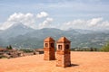 Two unusual brick and terracotta chimneys