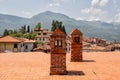 Two unusual brick and terracotta chimneys